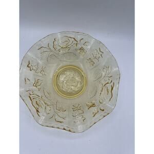Vintage yellow rose embossed carnival glass has  'S' on bottom